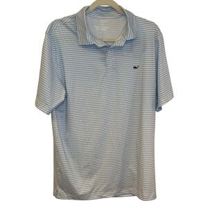 Vineyard Vines Marlin Micro Perf Polo Shirt Mens Medium Blue Whale Performance